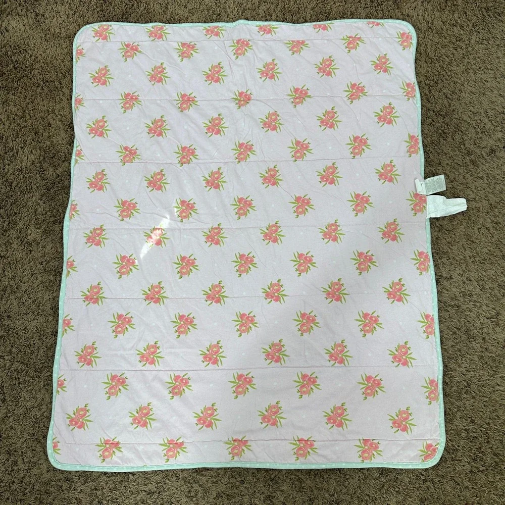 Cloud Island Crib Quilt Floral Reversible Pink Green Yellow White 030028563